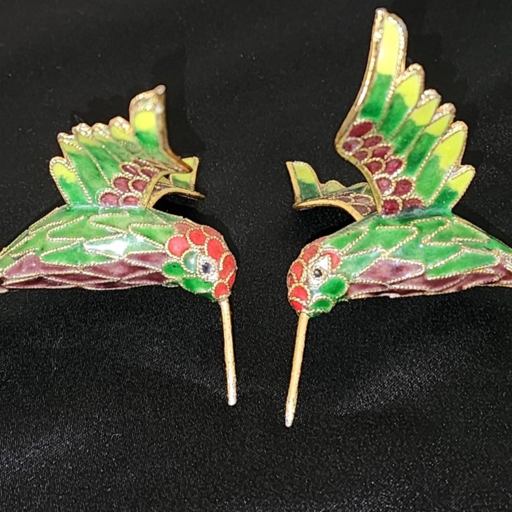 Vintage Pair of Cloisonne Hummingbird Ornaments